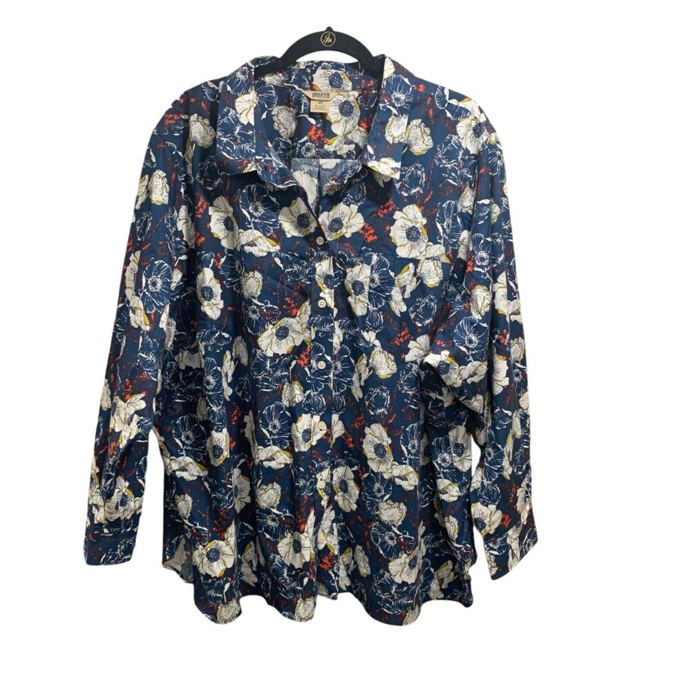 Duluth Trading Co Floral Button-Up Shirt - Blue and White